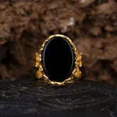 Black Aqeeq Hand Made Women Ring (Gold Plated)
