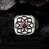 Single Red Zircon Rectangle Silver Ring