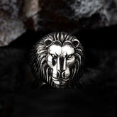 Lion Head Figure Silver Men Ring