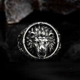Oxidized Silver Ring With Roaring Lion