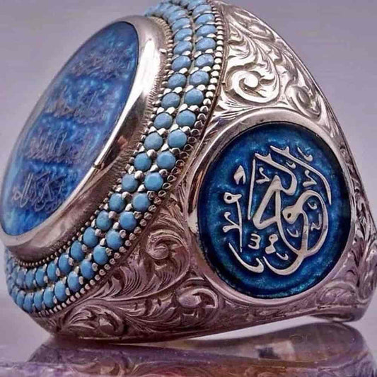 Silver Customizable Turquoise Stone Elegant Mens Ring