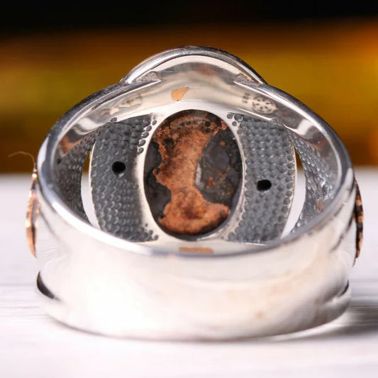 Silver Ottaman Agate Aqeeq Stone Mens Ring