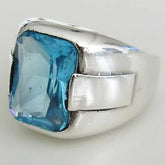 925 Sterling Silver Shiny Aquamarine Stone Mens Man Ring