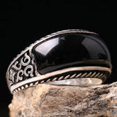 925 Sterling Silver Silver Luxury Onyx Stone Mens Ring