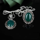 Green Aqeeq Filigree Silver Women Set