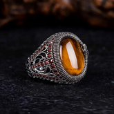 Brown Tiger’s Eye Zircon Detailed Ring With Snake Figure