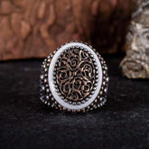 Stoneless Design Oxidized Silver Ring With White Frame