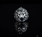 Roaring Lion Head Figure Blue Zircon Pieces Ring