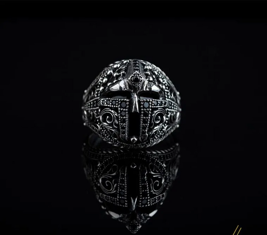 Warrior Helmet Black Zircon Pieces Exclusive Silver Ring