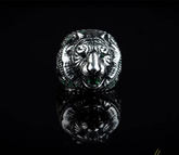 Lion Head Green Zircon Pieces Exclusive Silver Ring