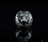 Lion Head Orange Zircon Pieces Exclusive Silver Ring