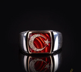Crescent Star Red Enamel Silver Ring