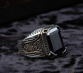 Black Zircon Octagon Cut Silver Men Ring