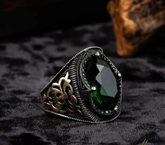 Green Zircon Men Ring With Micro Zircon Stones
