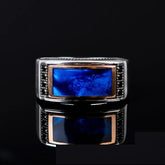 Elegant Cut Blue Mina Silver Ring