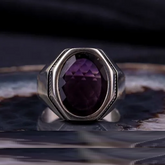 Octagon Amethyst Zircon Silver Ring