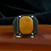 Square Tiger’s Eye Classic Silver Ring