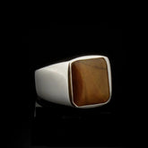 Plain Square Tiger’s Eye Modern Silver Ring