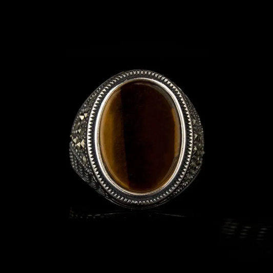Tiger Eye and Marcasite Designer Ring