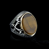 Tiger’s Eye Silver Ring with Double Swords Figure
