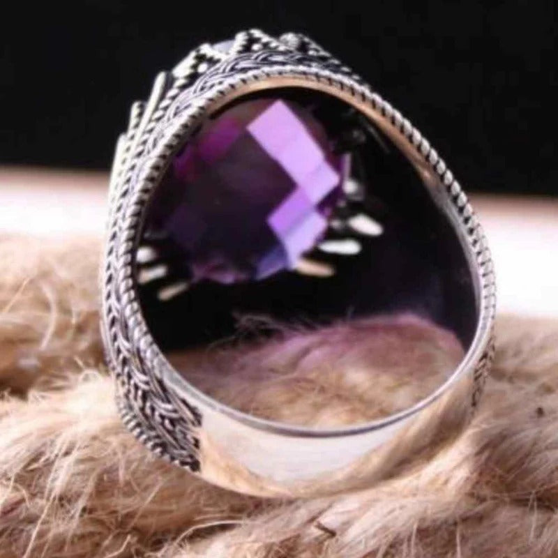 Best Design Amethyst Stone Silver Mens Ring