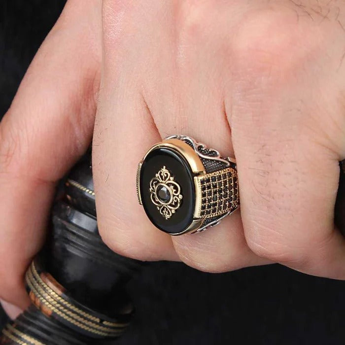 Black Onyx Multi Stones Silver Popular Mens Ring