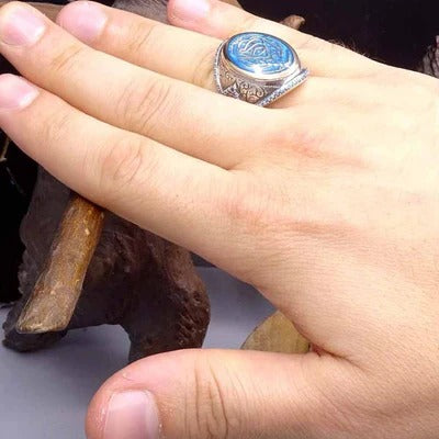 Customizable Turquoise Stone Silver Mens Ring