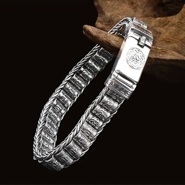 Sterling Silver Buddhist Mantra Prayer Wheels Bracelet