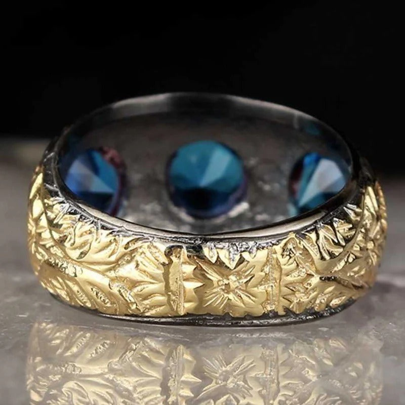 Elegant Three Aquamarine Stone Silver Handmade Mens Ring