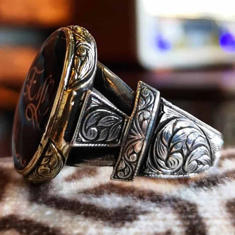 Hand Engraved Customizable Name Silver Mens Ring