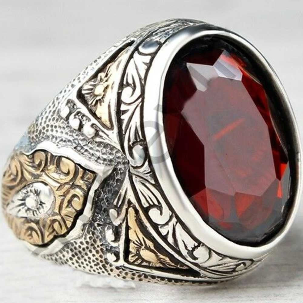 Handcrafted Silver Ruby Stone Mens Ring