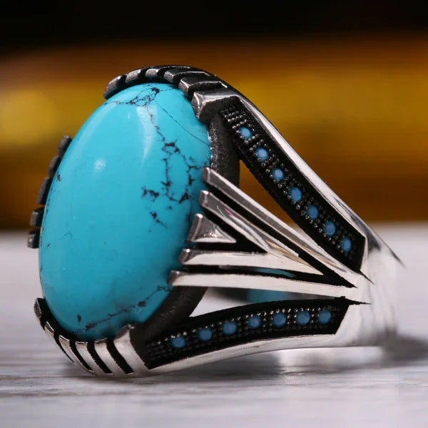 Handmade Silver Multi Turquoise Stone Mens Ring