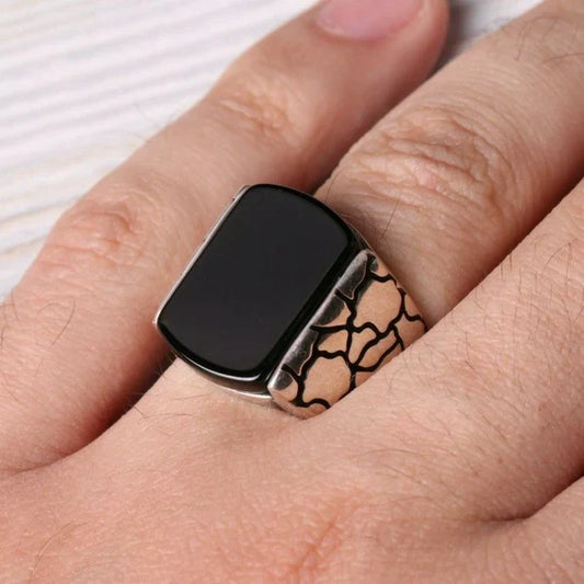 Handmade Silver Sidewalk Style Onyx Stone Mens Ring