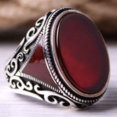 Jewelry 925 Sterling Silver Red Agate Aqeeq Mens Ring