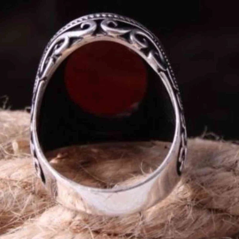 Jewelry Silver Red Agate Aqeeq Mens Ring