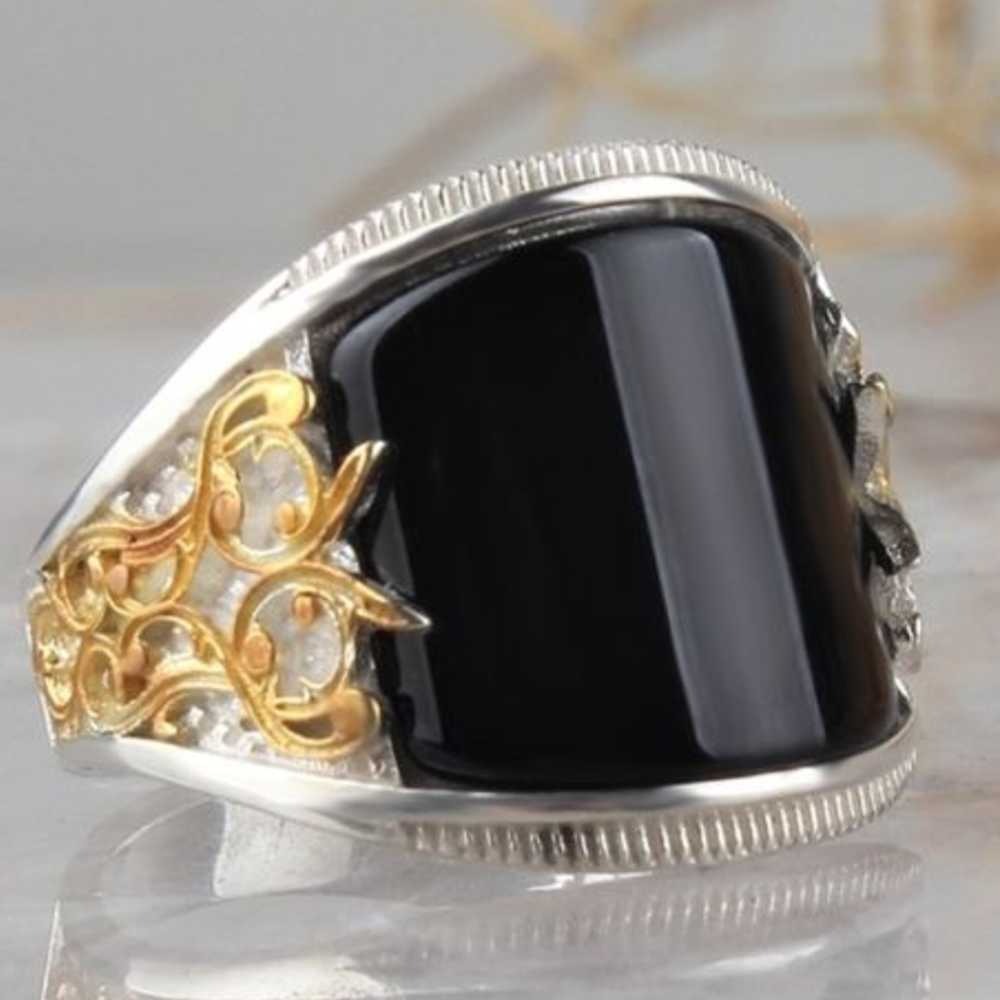 Luxury Silver Black Onyx Stone Ring for Men