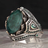 Natural Emerald Stone 925 Sterling Exclusive Nice Mens Ring