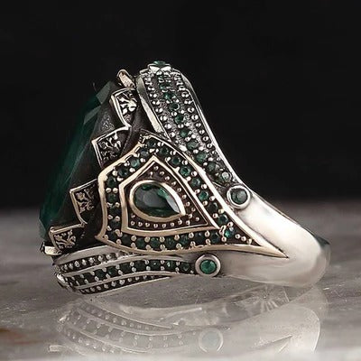Natural Emerald Stone SilverExclusive Nice Mens Ring