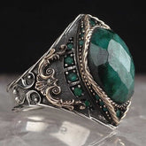 Natural Emerald Stone 925 Sterling Nice Mens Ring