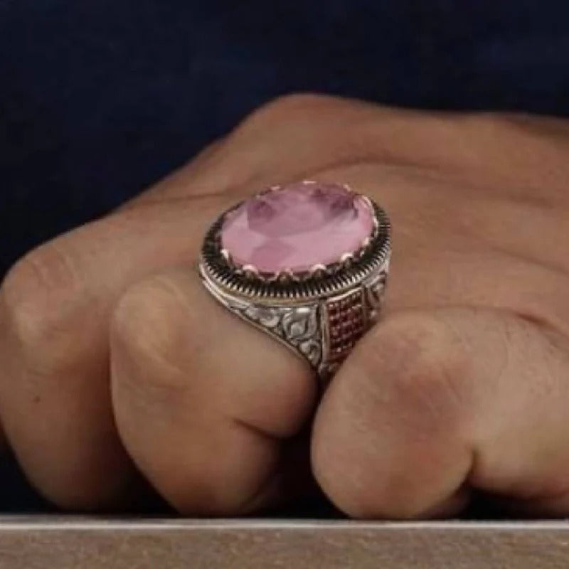 Pink Paraiba Tourmaline Stone Silver Mens Ring