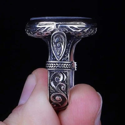 Seal of Solomon Islamic Silver No Stone Mens Ring