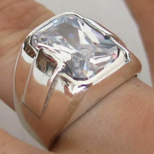 Simple Design Silver Zircon Stone Mens Ring