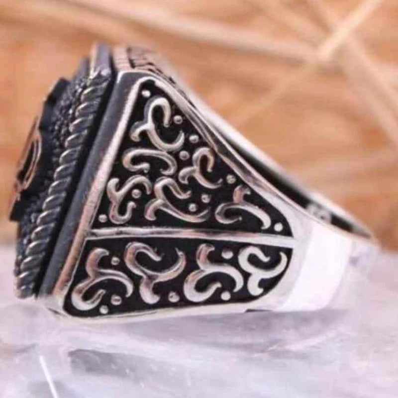 Square Onyx Stone Silver King Desing Mens Ring