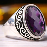 Turkish 925 Sterling Silver Facet Amethyst Stone Mens Ring