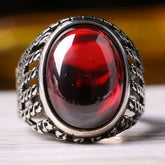 Turkish Handmade 925 Sterling Silver Oval Heavy Ruby Stone Mens Ring