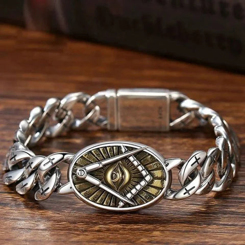 Sterling Silver Eye of God Curb Chain Bracelet