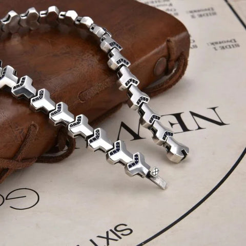 Sterling Silver Bully Mountain Armour Geometric Punk Bracelet