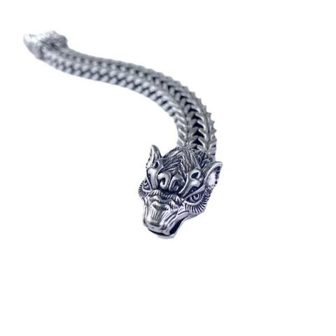 Sterling Silver Bully Dragon Head Dragon Bone Double Row Chain Bracelet