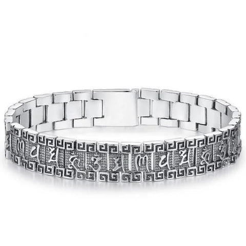 Sterling Silver Buddhist Mantra Chain Bracelet