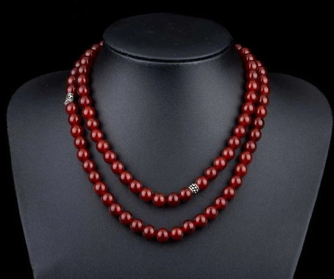 Red Yemeni Aqeeq Three In One 99 Beads Necklace & Bracelet & Misbaha